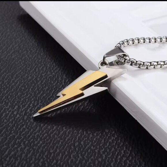 Bold Stainless Steel Lightning Bolt Pendant Necklace #1522 - Picture 4 of 6